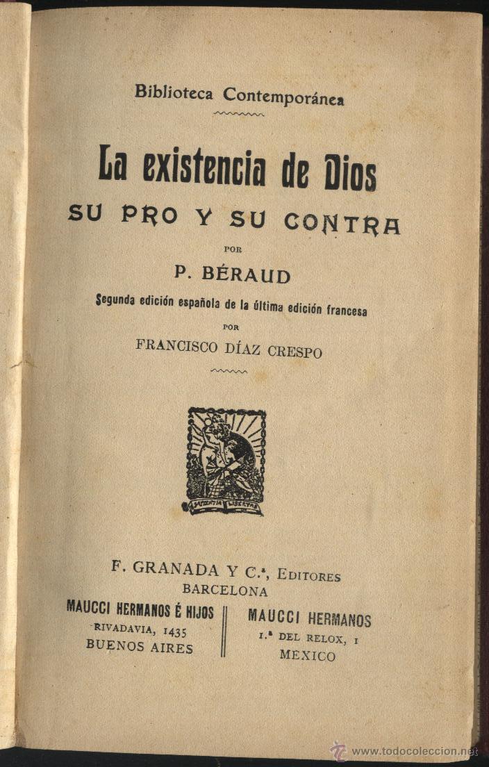 Libros antiguos: B&Eacute;RAUD. P, LA EXISTENCIA DE DIOS SU PRO Y SU CONTRA, - Foto 1