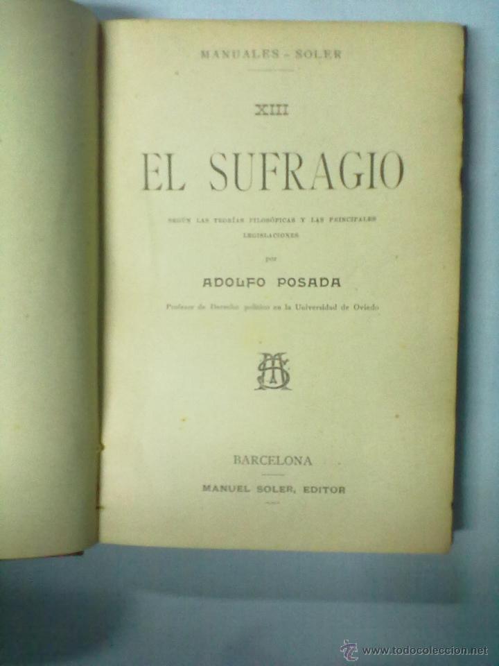 Libros antiguos: ADOLFO POSADA EL SUFRAGIO - Foto 2