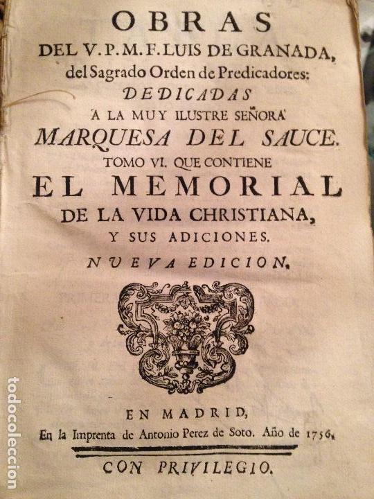 Libros antiguos: Obra luis de granada xviii - Foto 1