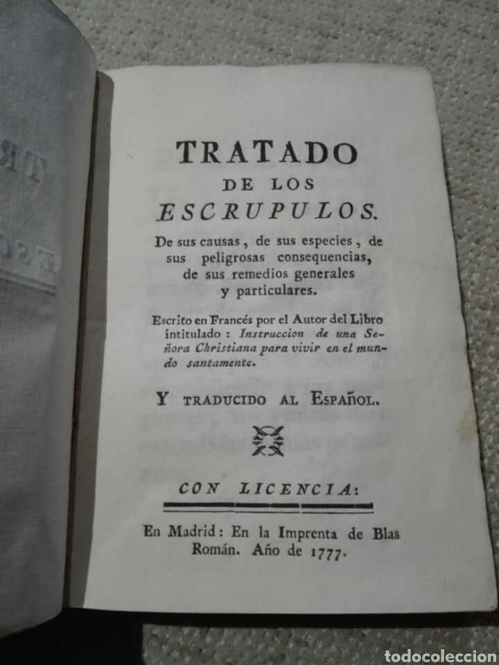 PERGAMINO. 1777. TRATADO DE LOS ESCRÚPULOS. MORAL. FILOSOFÍA (Libros Antiguos, Raros y Curiosos - Pensamiento - Filosofía)