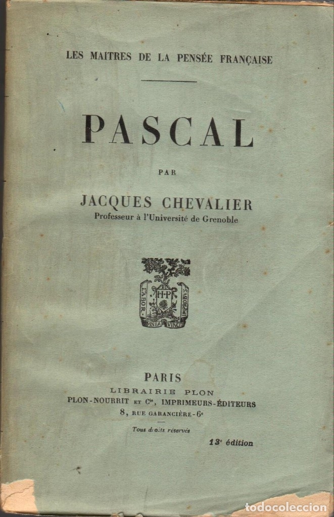 Libros antiguos: PASCAL / JACQUES CHEVALIER (LIBRO EN FRANC&Eacute;S) - Foto 1