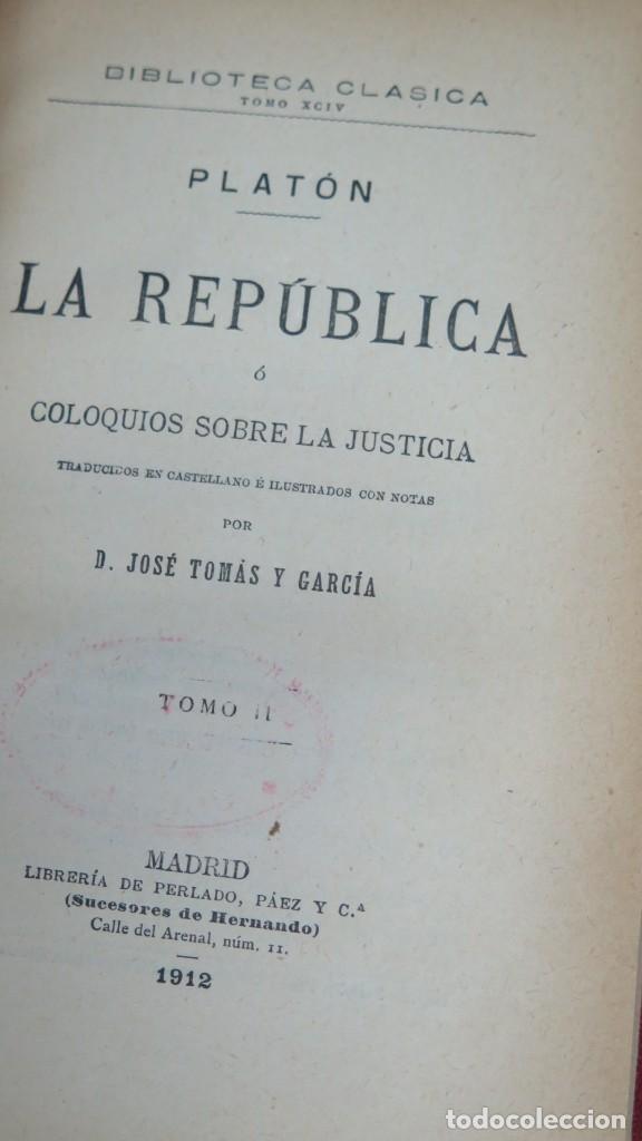 Libros antiguos: 1912.- LA REPUBLICA. PLATON - Foto 2
