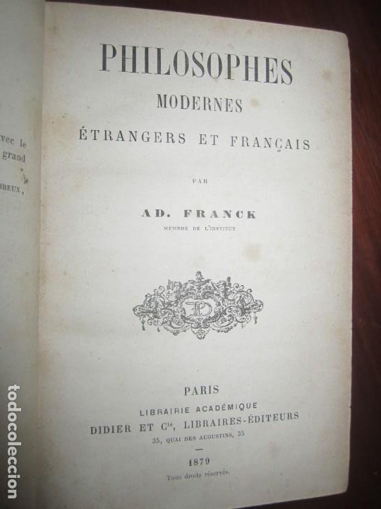 Libros antiguos: PHILOSOPHES MODERNES ETRANGERS ET FRANÇAIS AD.FRANCK 1879 PARIS - Foto 2 - 216629076