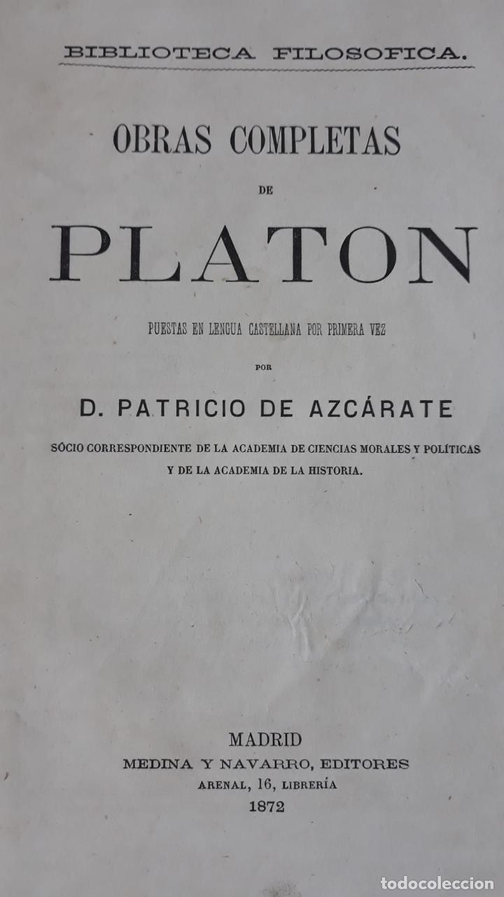 Libros antiguos: Obras completas de PLATON - 1872 - Foto 2