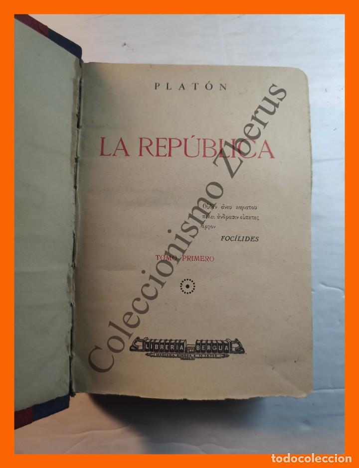 Libros antiguos: La Republica .- 2 Tomos - Platon - Foto 2