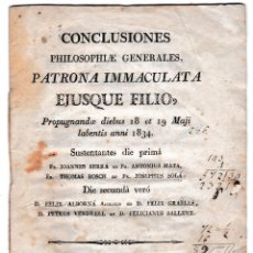 Libros antiguos: T - CONCLUSIONES PHILOSOPHIA GENERALES PATRONA INMACULATA EJUSQUE FILIO - 1834 - VILAFRANCA PENEDÈS. Lote 228110660