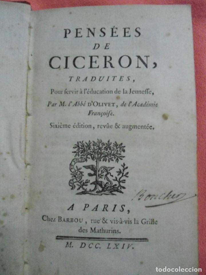 Libros antiguos: Pens&eacute;es de Ciceron, Paris, 1764. - Foto 1