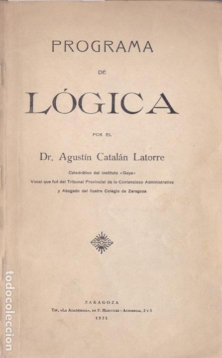 Libros antiguos: Programa de L&oacute;gica / Agust&iacute;n Catal&aacute;n Latorre, 1935 - Foto 1