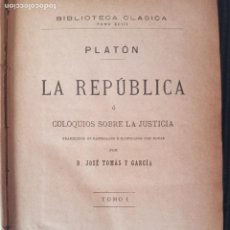 Libros antiguos: PLATON. LA REPUBLICA.TOMO I. LUIS NAVARRO EDITOR 1886.. Lote 276225568
