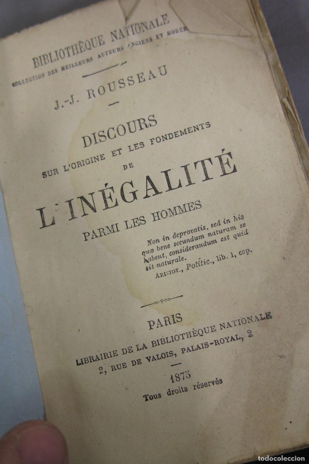 Libros antiguos: 1875. L&acute;INEGALITE. ROUSSEAU - Foto 2