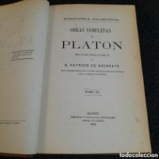 Libros antiguos: L-8311. OBRAS COMPLETAS DE PLATON. PATRICIO DE AZCÁRATE. MEDINA Y NAVARRO, MADRID, 1872