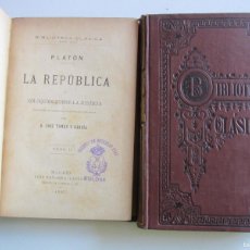 Libros antiguos: LA REPUBLICA. PLATÓN COMPLETA 2 TOMOS. BIBLIOTECA CLÁSICA 1886