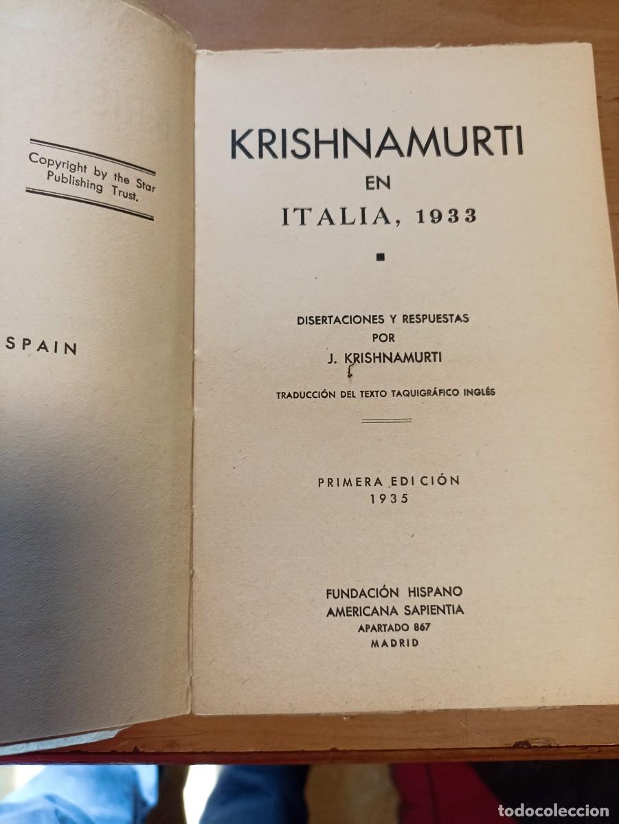Libros antiguos: Krishnarmurti en Italia, 1933 - Foto 2