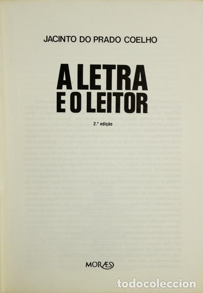 Libros antiguos: PRADO COELHO. (Jacinto do) - A LETRA E O LEITOR. - Foto 3
