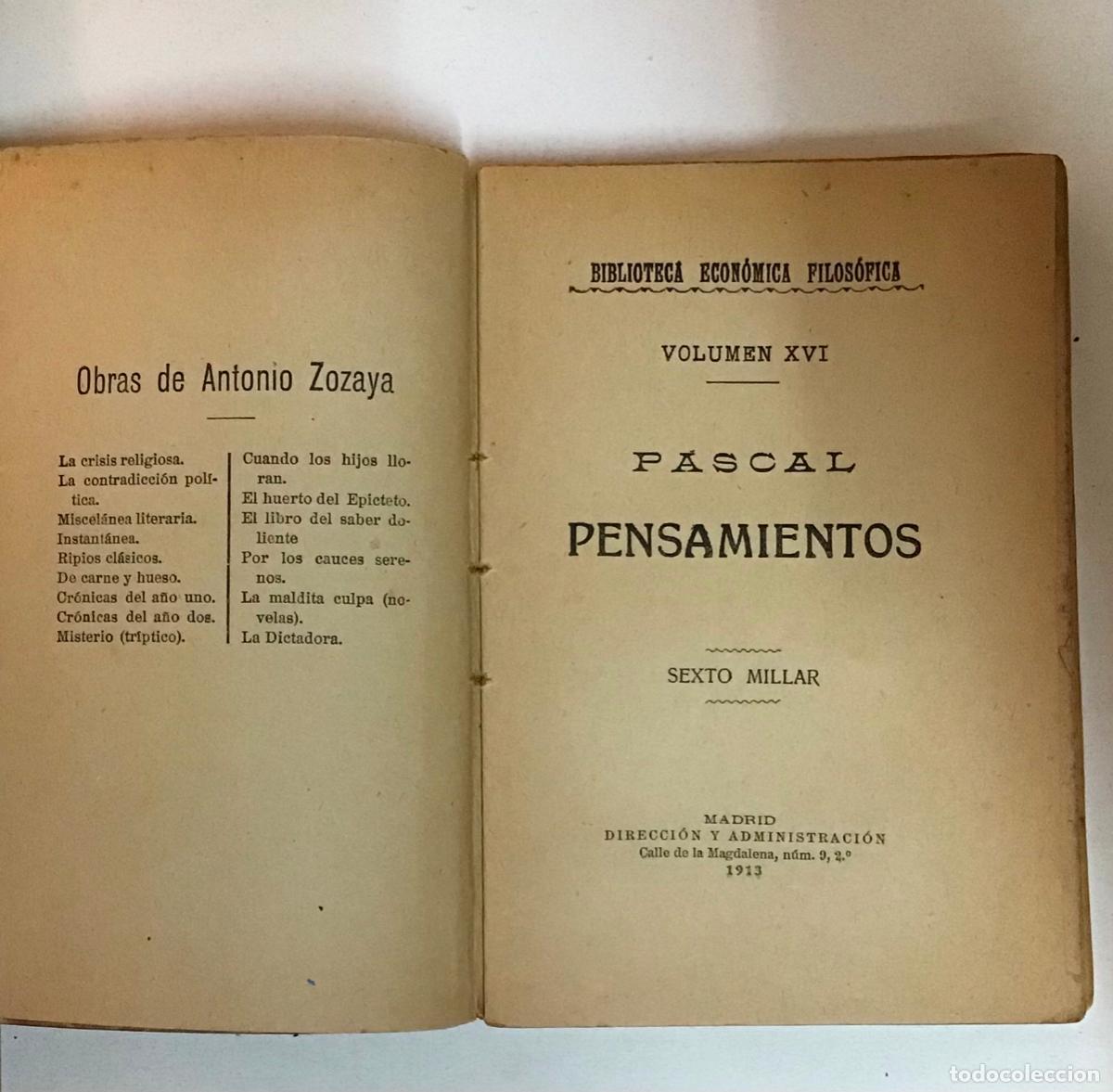 Libros antiguos: PENSAMIENTOS, PASCAL, A&Ntilde;O 1913