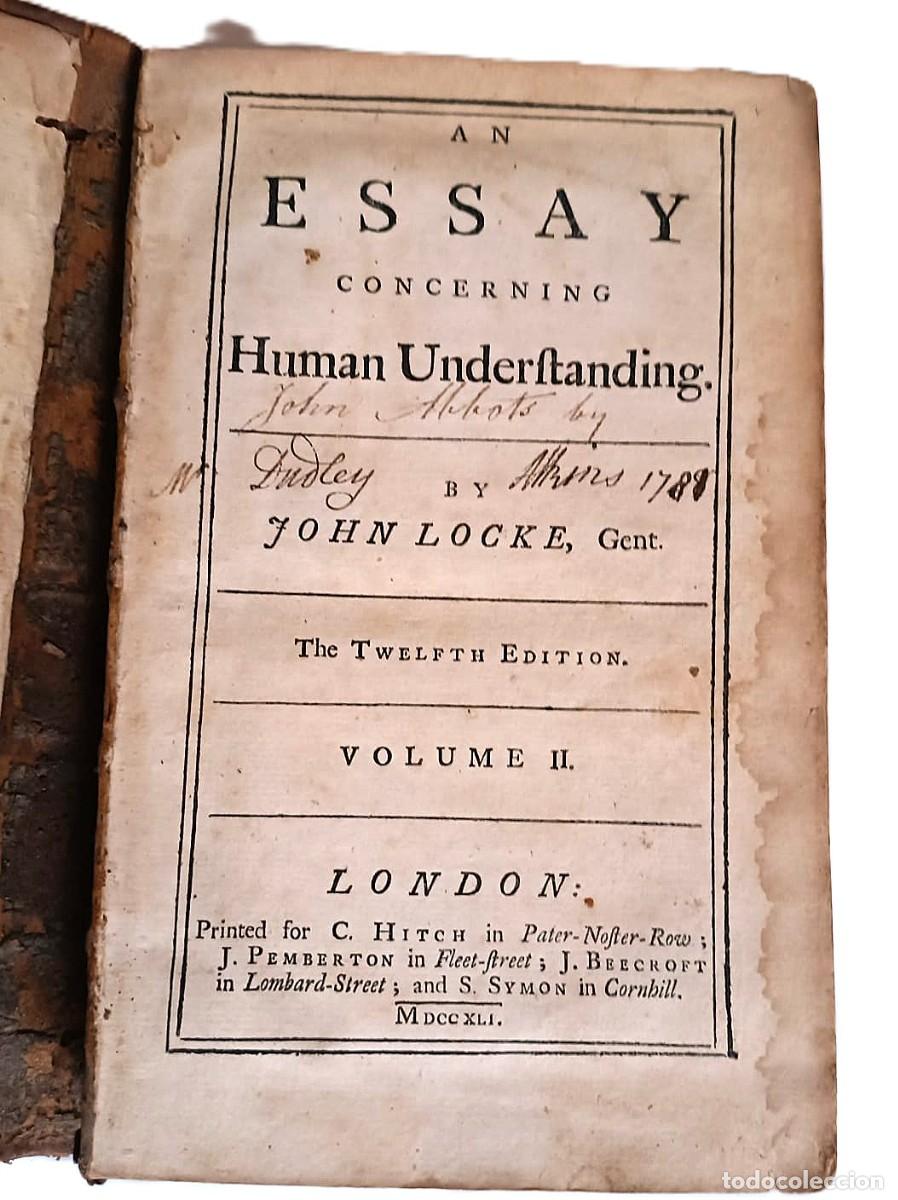 Libros antiguos: A&ntilde;o 1741: Ensayo sobre el entendimiento humano, por John Locke