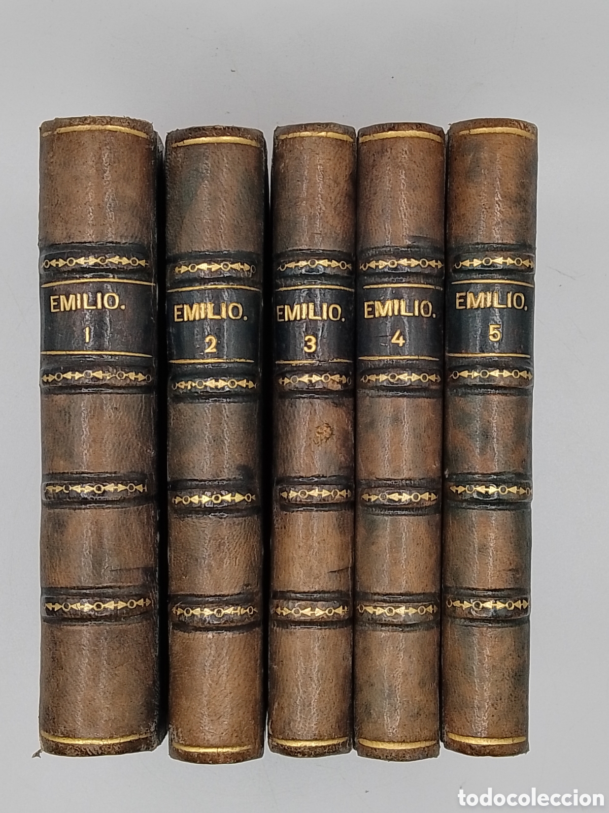 Libros antiguos: EMILIO, O DE LA EDUCACI&Oacute;N -a&ntilde;o 1824 J.J. ROUSSEAU -BRA COMPLETA 5 TOMOS-EDICI&Oacute;N EN PLENA PIEL