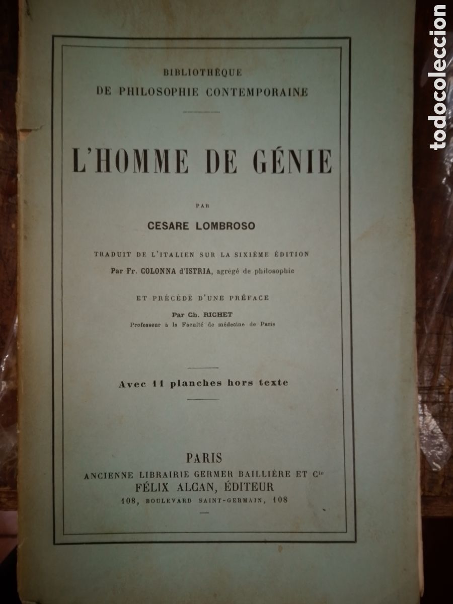 Libros antiguos: L'HOMME DE GENIE. LOMBROSO, CESARE. FELIX ALCAN EDITEUR. 1889
