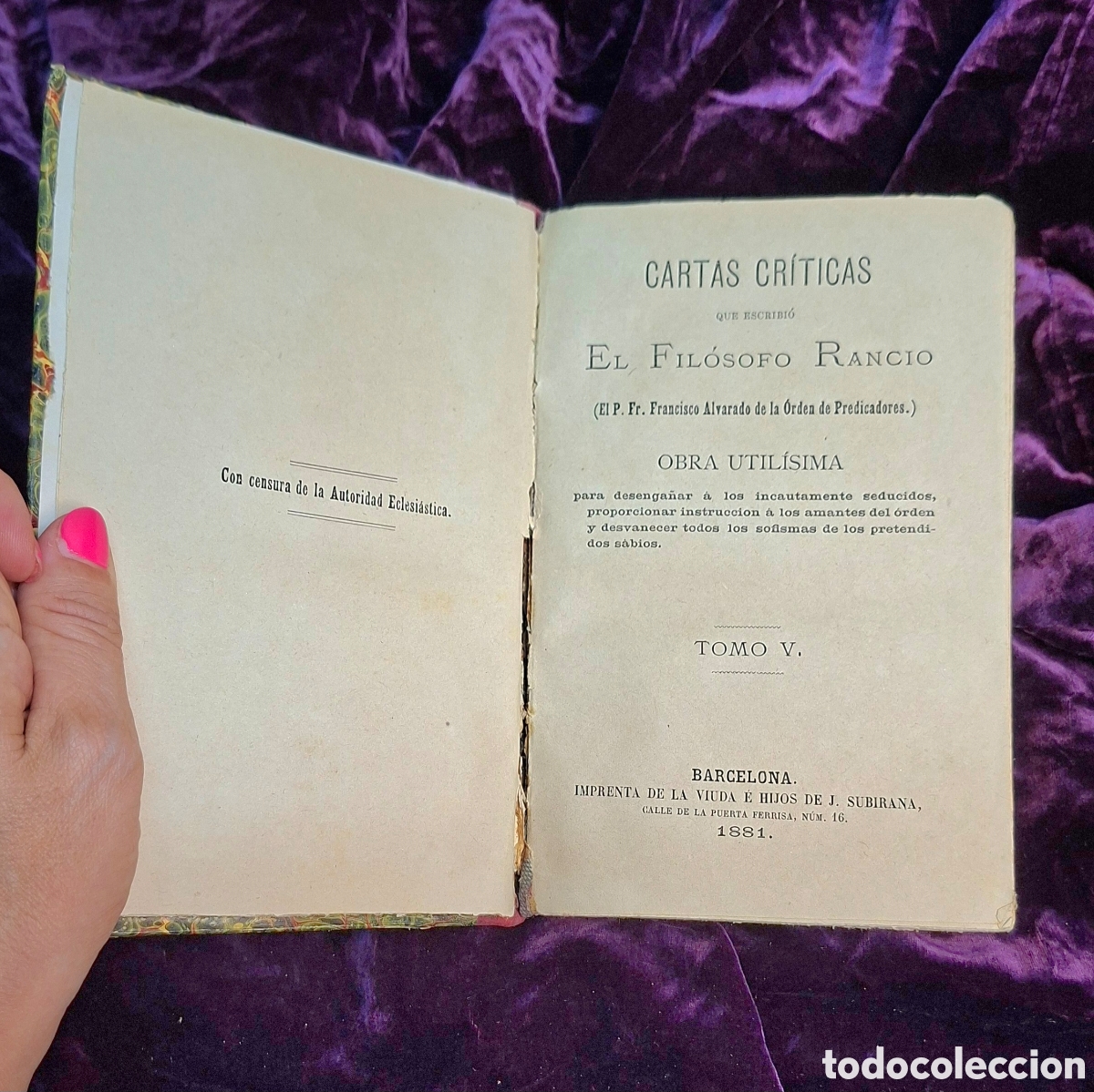 Libros antiguos: Libro antiguo &ldquo;Cartas Cr&iacute;ticas &ndash; Fil&oacute;sofo Rancio, Tomo V (1881)&rdquo;