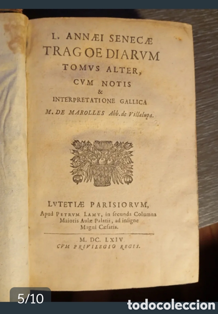 Libros antiguos: 1664 Tragedias de S&eacute;neca. 2 tomos. Completo - Foto 5