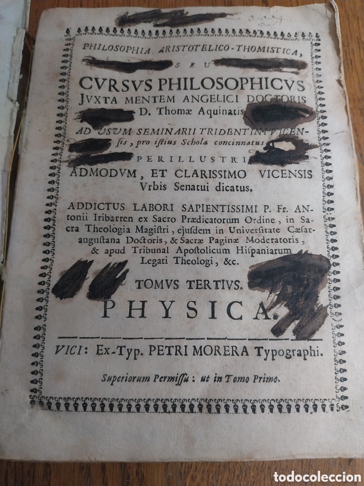 Libros antiguos: PHILOSOPHIA ARISTOT&Eacute;LICA THOMISTICA IRIBARREN . TOMO 3 PHYSICA. A&Ntilde;O 1752