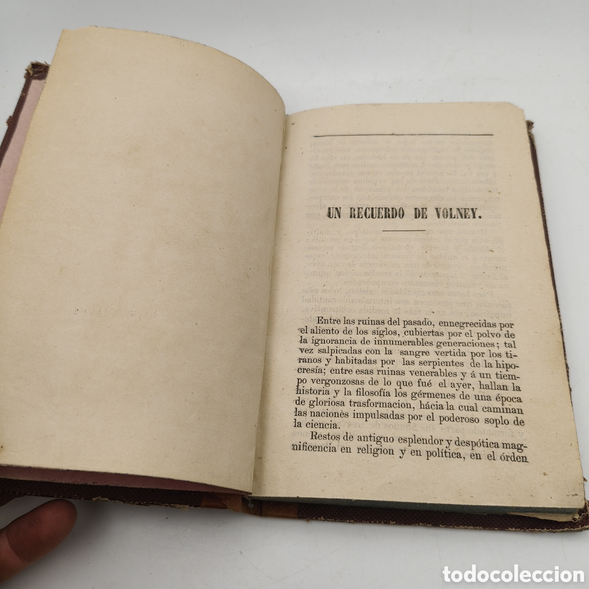 Libros antiguos: VOLNEY. Las Ruinas de Palmira / La Ley Natural o Principios F&iacute;sicos de la Moral. S. XIX. Media piel