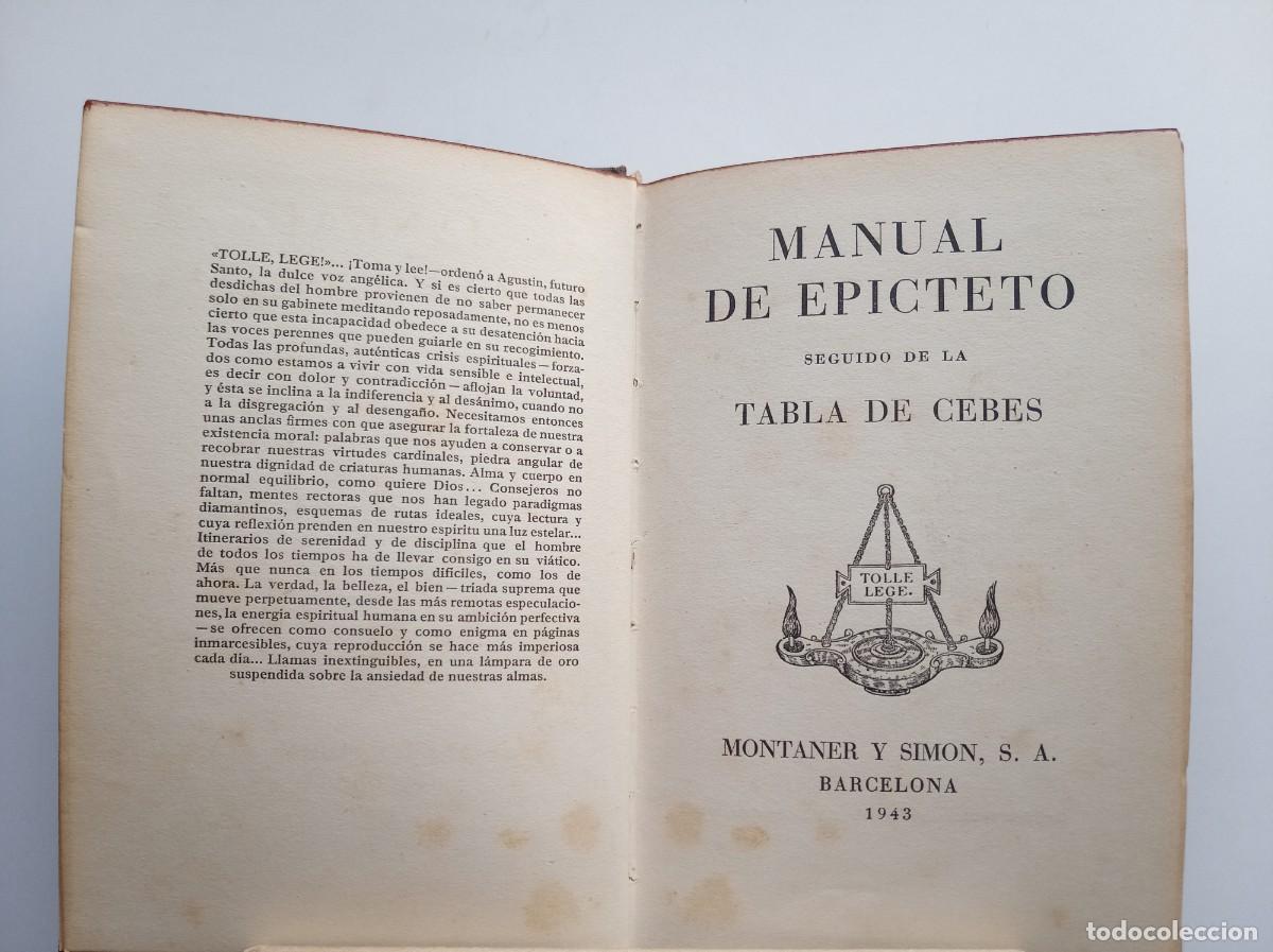Libros antiguos: MANUAL DE EPICTETO. SEGUIDO DE LA TABLA DE CEBES. MONNTANER Y SIMON 1943. RARA EDICI&Oacute;N.