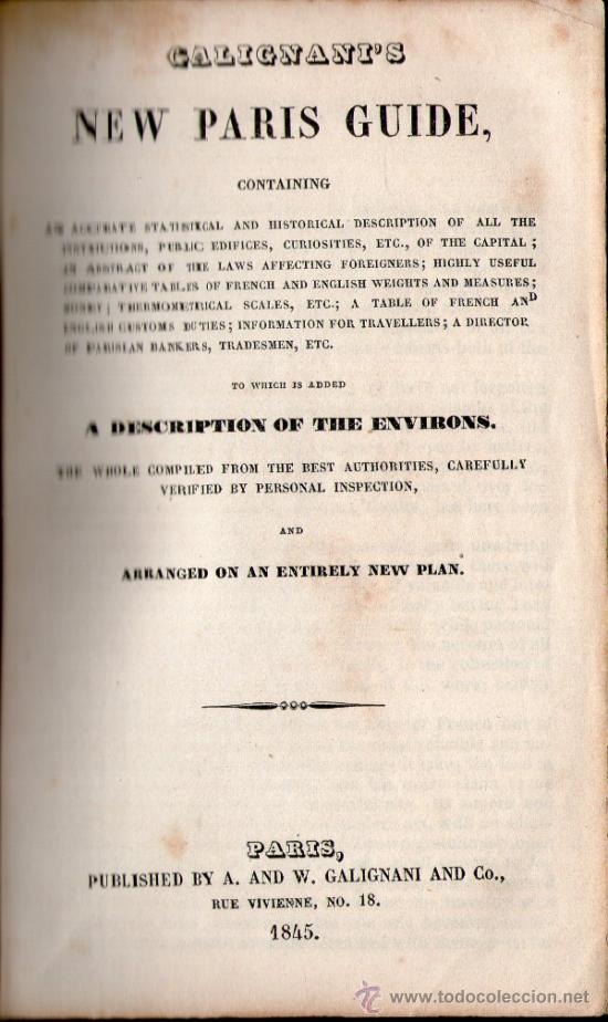 Libri antichi: Guia de viaje de Paris, Galignani's, 1845.
