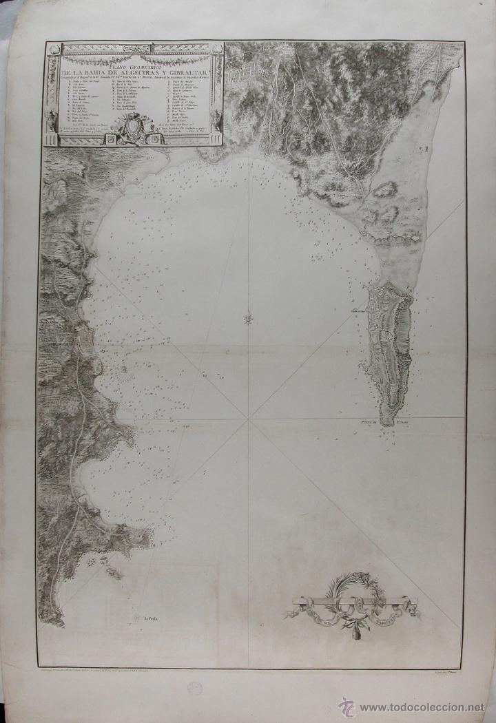 Antiquarische B&uuml;cher: Plano Geometrico de la Bahia de Algeciras y Gibraltar. Vicente Tofi&ntilde;o de San Miguel