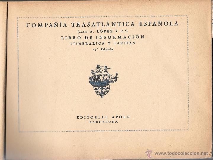 Antiquarische B&uuml;cher: LIBRO DE INFORMACI&Oacute;N ITINERARIOS Y TARIFAS. COMPA&Ntilde;&Iacute;A TRASATL&Aacute;NTICA ESPA&Ntilde;OLA. 1930-1931. BARCELONA.