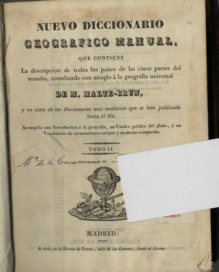 Old books: NUEV DICCIONARIO GEOGRAFICO MANUAL(AL) TOMO II MALTE-BRUN M. MADRID 1832