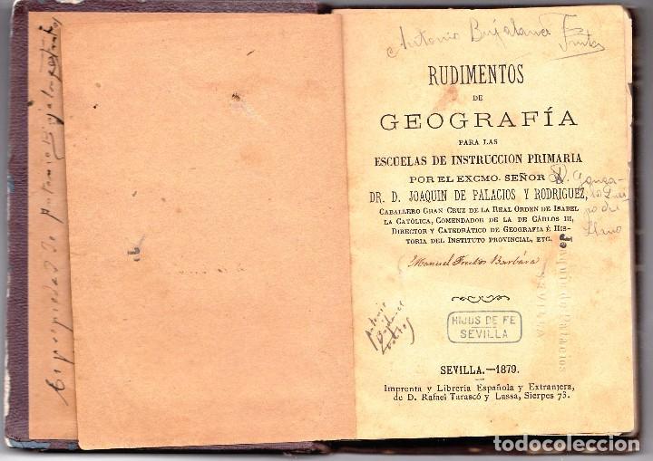 Old books: RUDIMENTOS DE GEOGRAFIA - EXCMO.SE&Ntilde;OR DR. D. JOAQUIN DE PALACIOS Y RODRIGUEZ - 1879