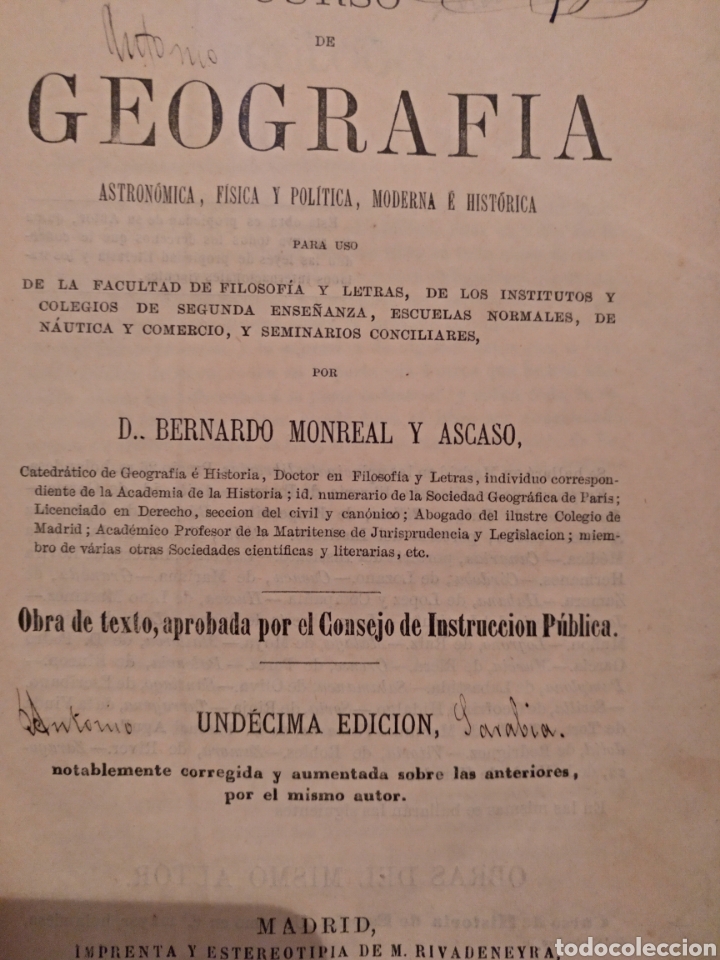 Libros antiguos: 1873. Curso de geograf&iacute;a
