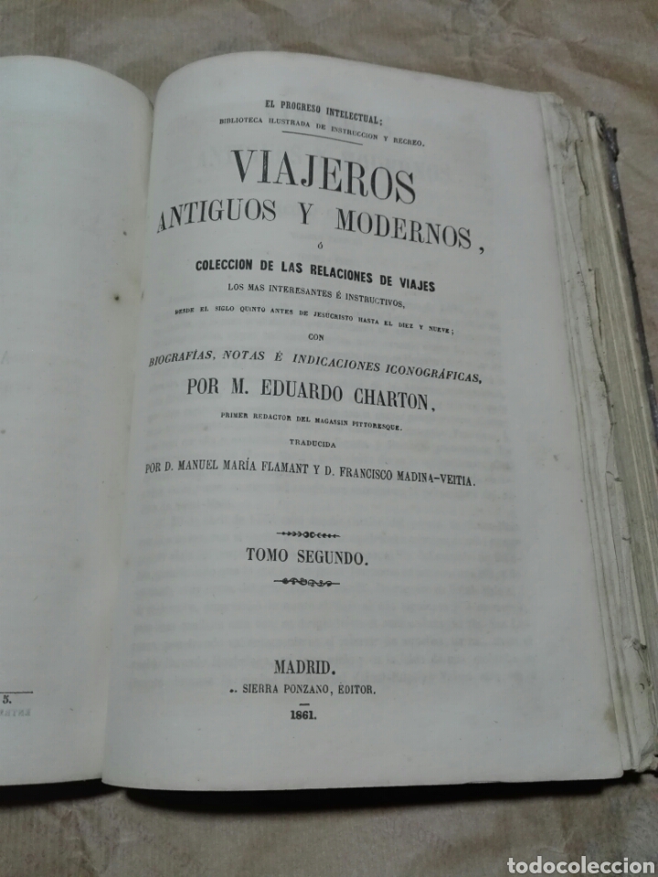 Libros antiguos: Viajeros celebres antiguos y modernos. CHARTON Eduardo. Editorial Sierra Ponzano. Madrid 1861 Viajes - Foto 8 - 148494818