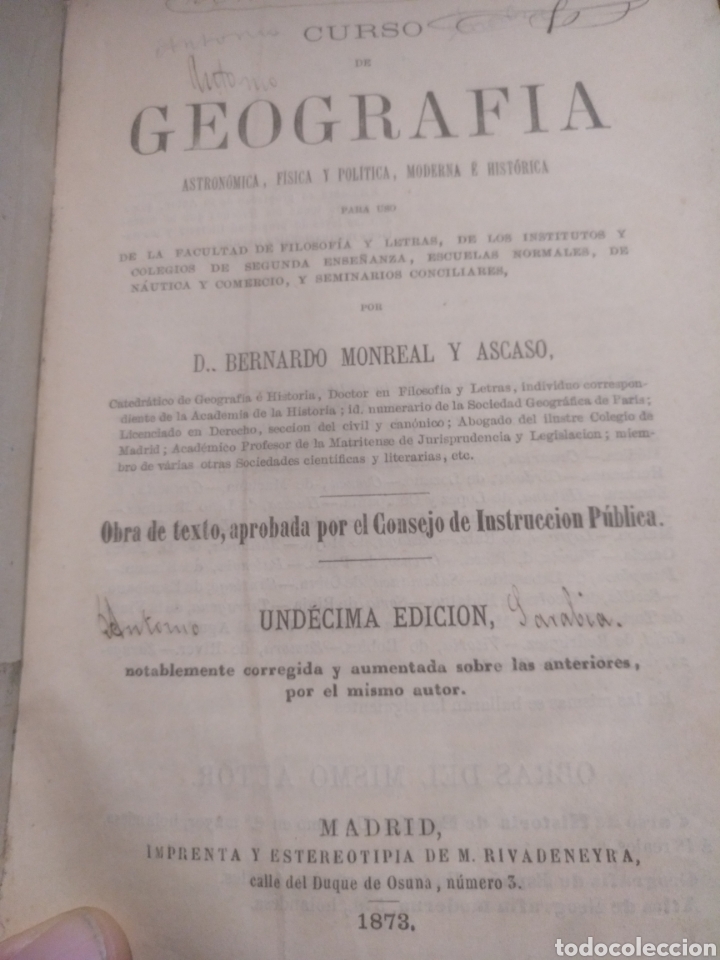 Libri antichi: 1878. Geograf&iacute;a de Monreal