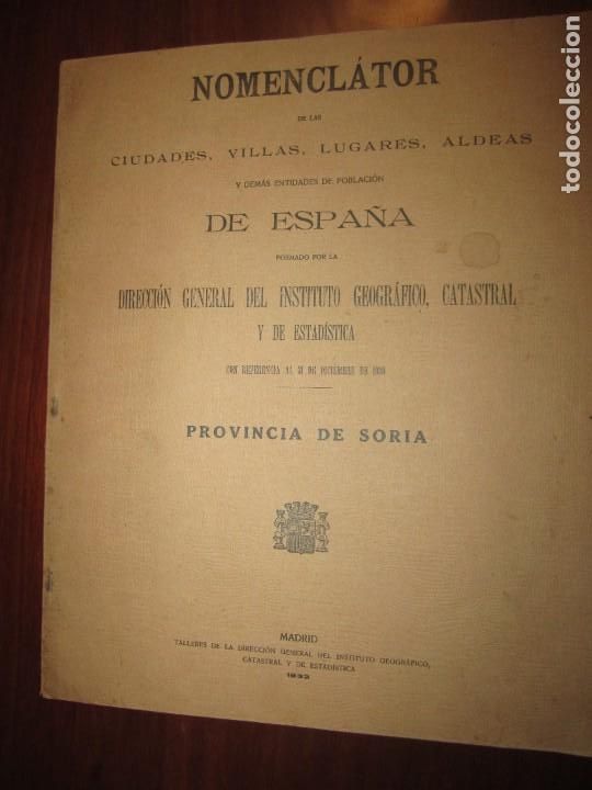 Libros antiguos: NOMENCLATOR DE LAS CIUDADES ,VILLAS ..PROVINCIA DE SORIA 1933 MADRID