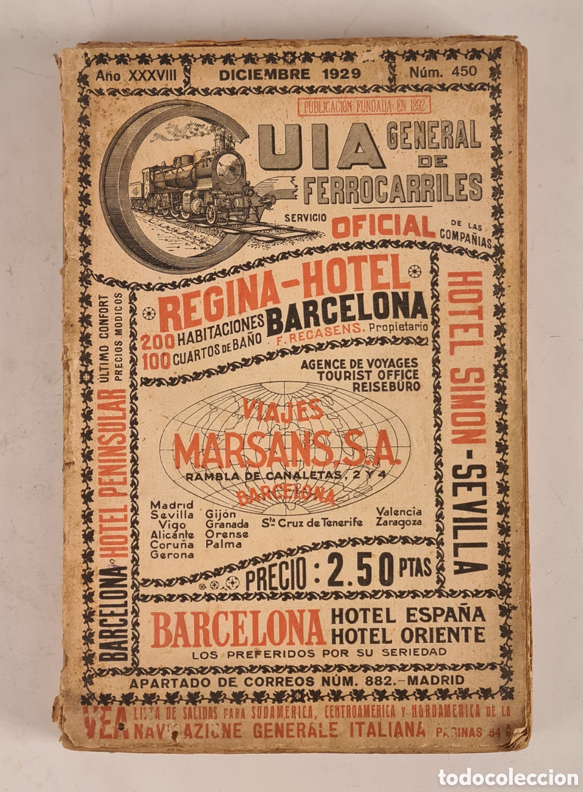 Libros antiguos: Gu&iacute;a General de Ferrocarriles Servicio Oficial Compa&ntilde;&iacute;as Diciembre 1929
