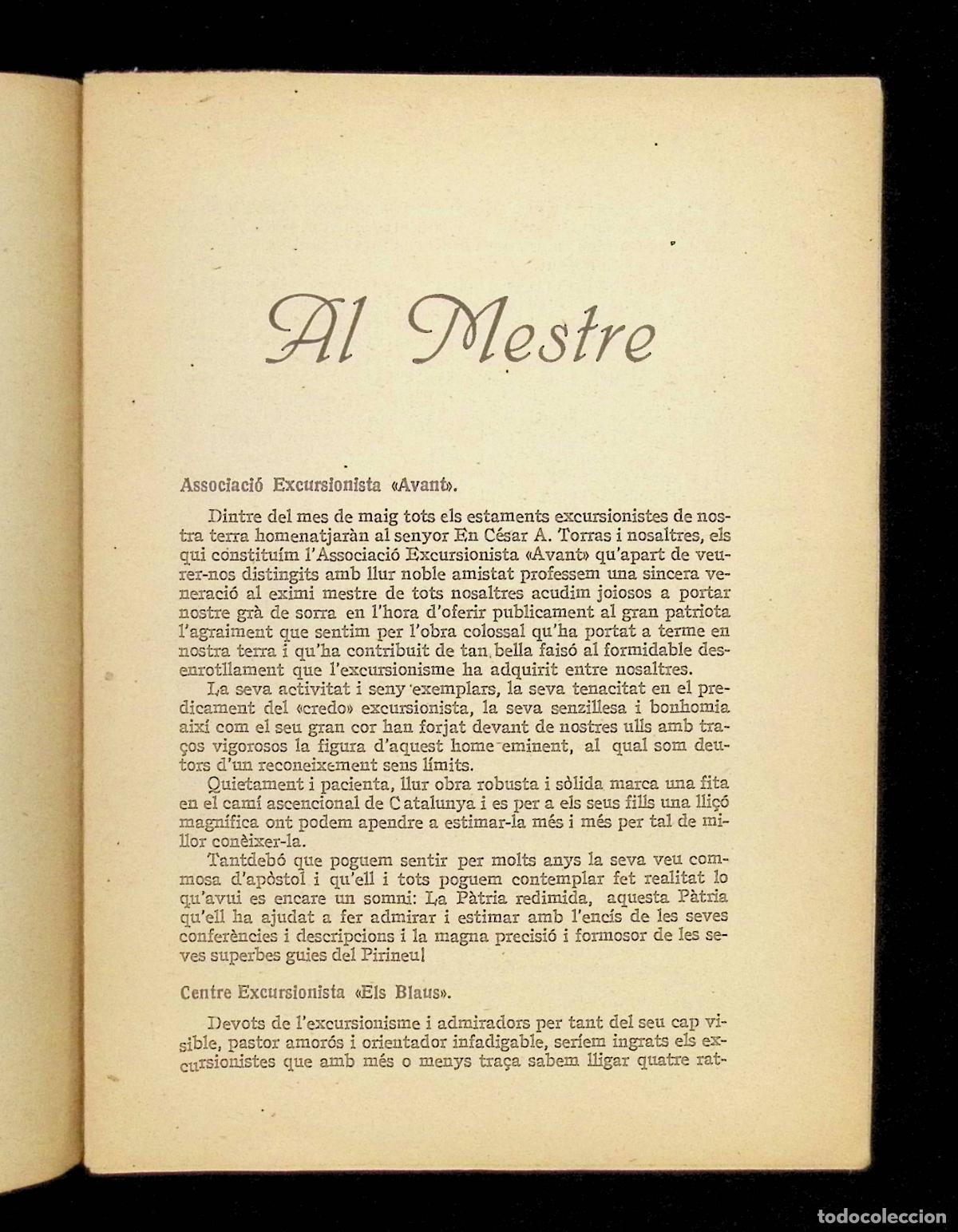 Libros antiguos: LEXCURSIONISME CATAL&Agrave; A EN CESAR AUGUST TORRAS. Barcelona, 1923. - Foto 3