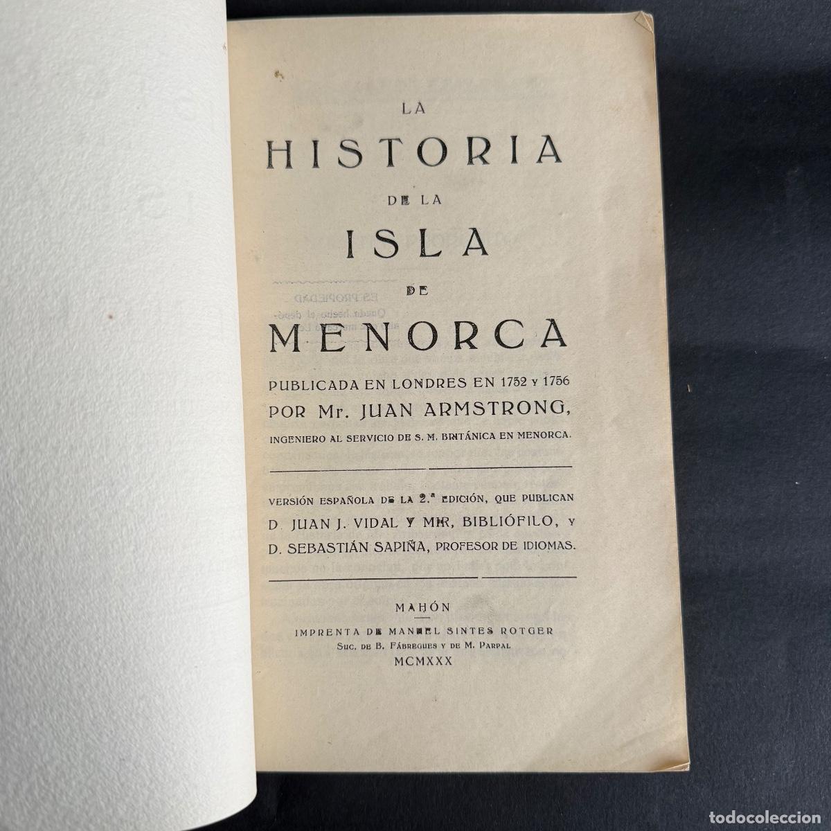 Libros antiguos: Historia de la Isla de Menorca - Mah&oacute;n - 1930 - Foto 2