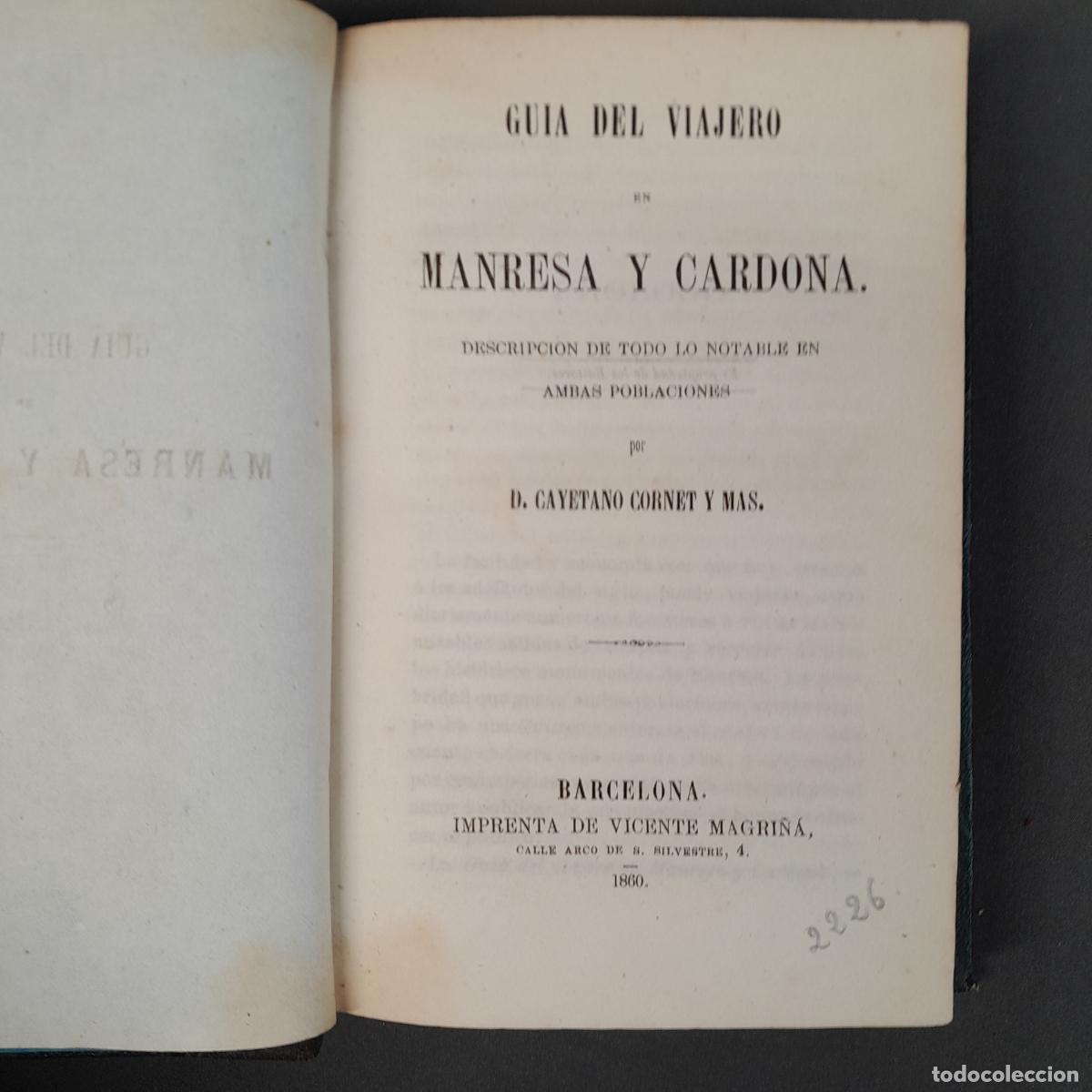 Livres anciens: L-6998. GUIA DEL VIAJERO EN MANRESA Y CARDONA. D. CAYETANO CORNET Y M&Aacute;S. BARCELONA, 1860.