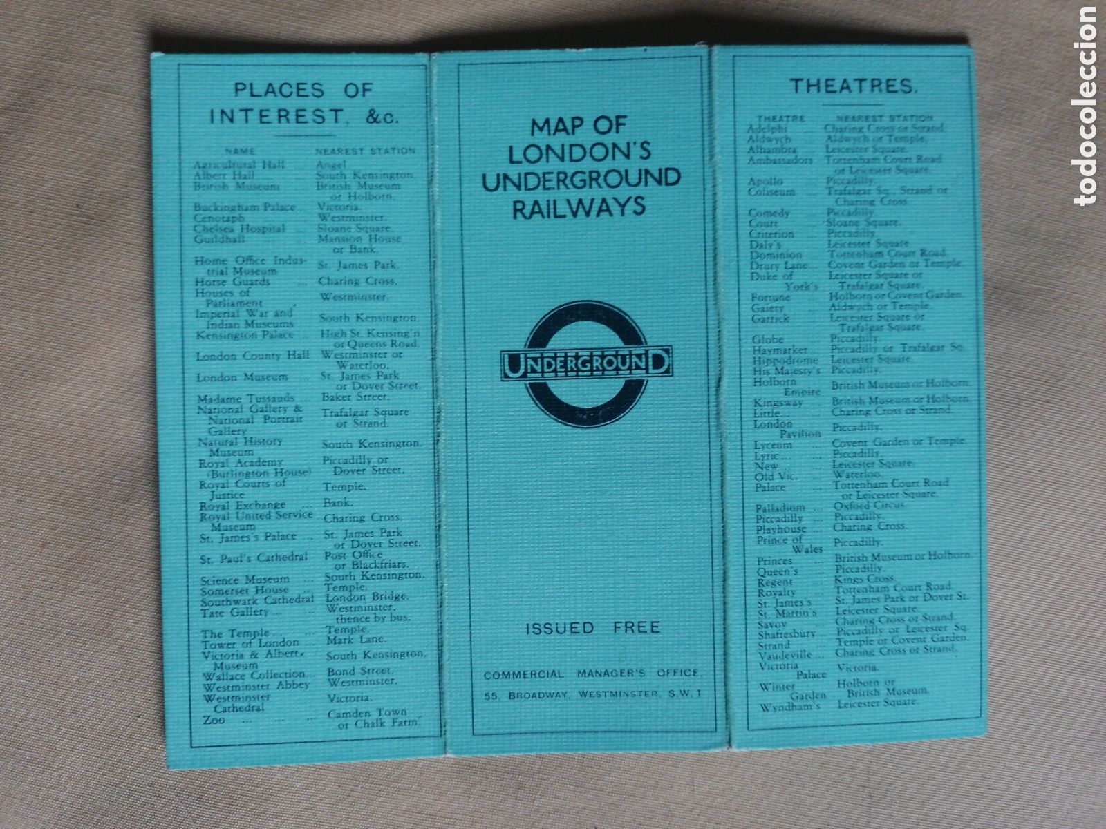 Libros antiguos: (1931) MAP OF LONDON'S UNDERGROUND RAILWAYS. Commercial Manager's office. Peque&ntilde;o tripticos en cartu