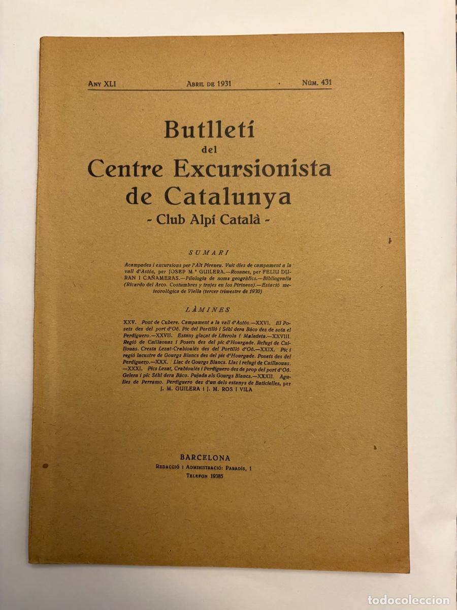 Libros antiguos: BOLETIN - BUTLLETI CENTRE EXCURSIONISTA DE CATALUNYA ABRIL 1931