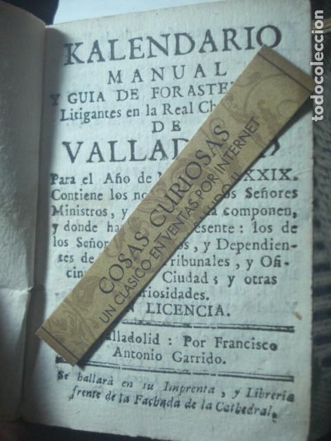 Libros antiguos: VALLADOLID - GUIA DE FORASTEROS - A&Ntilde;O 1789 - PIEZA &Uacute;NICA - RAR&Iacute;SIMO