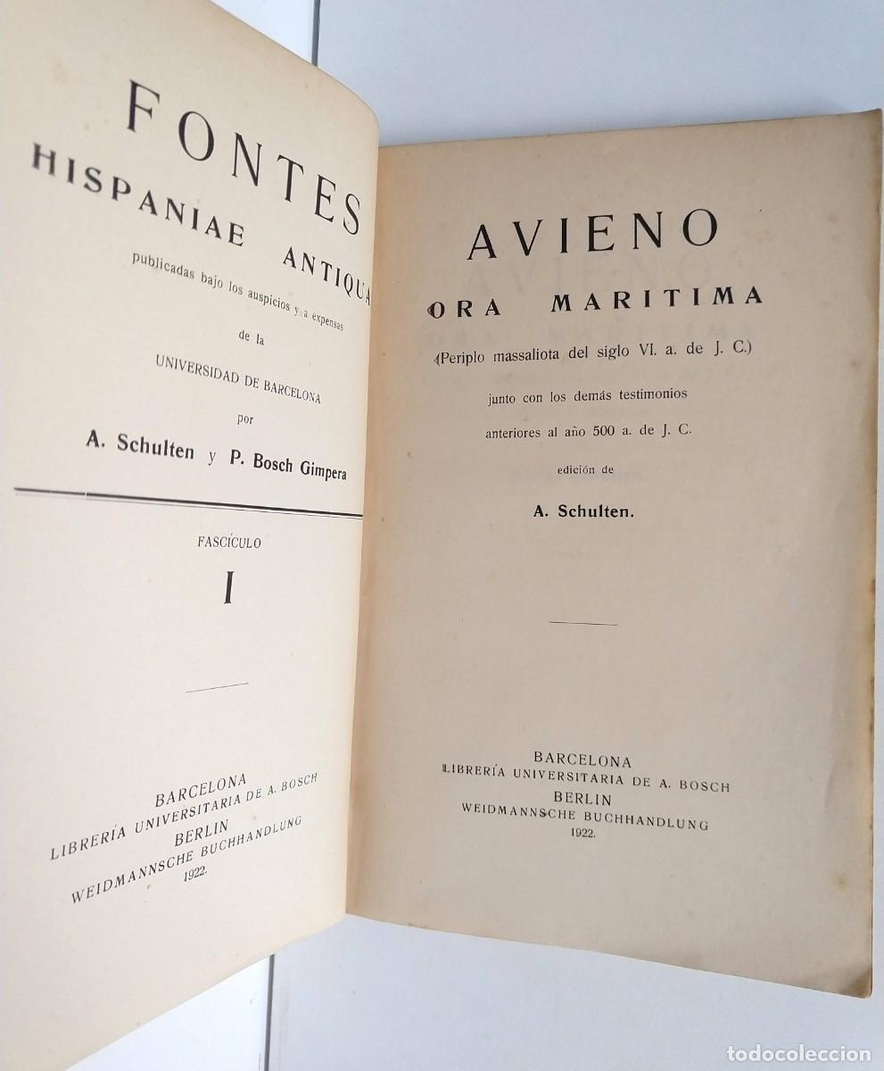 Libros antiguos: Adolfo SCHULTEN, Avieno - ORA MARITIMA - 1922