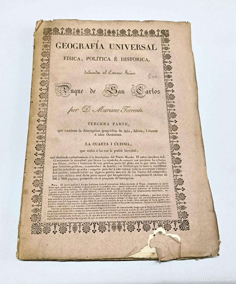 Libri antichi: TORRENTE, Mariano.  Geograf&iacute;a Universal, F&iacute;sica, Pol&iacute;tica e Hist&oacute;rica. Tomo II. Tercera Parte. 1828.