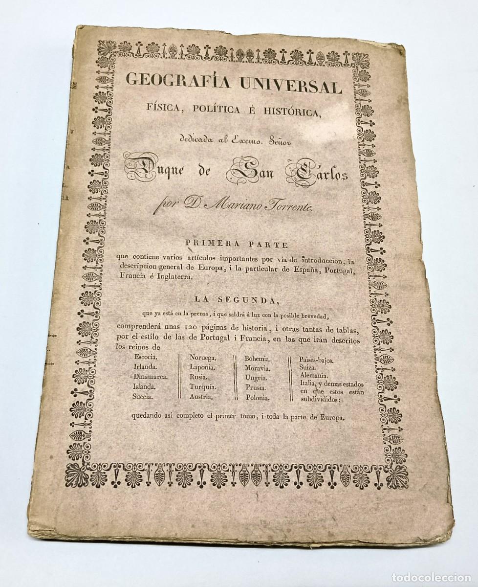 Libri antichi: TORRENTE, Mariano. Geograf&iacute;a Universal, F&iacute;sica, Pol&iacute;tica e Hist&oacute;rica. T. I. Primera Parte... 1827
