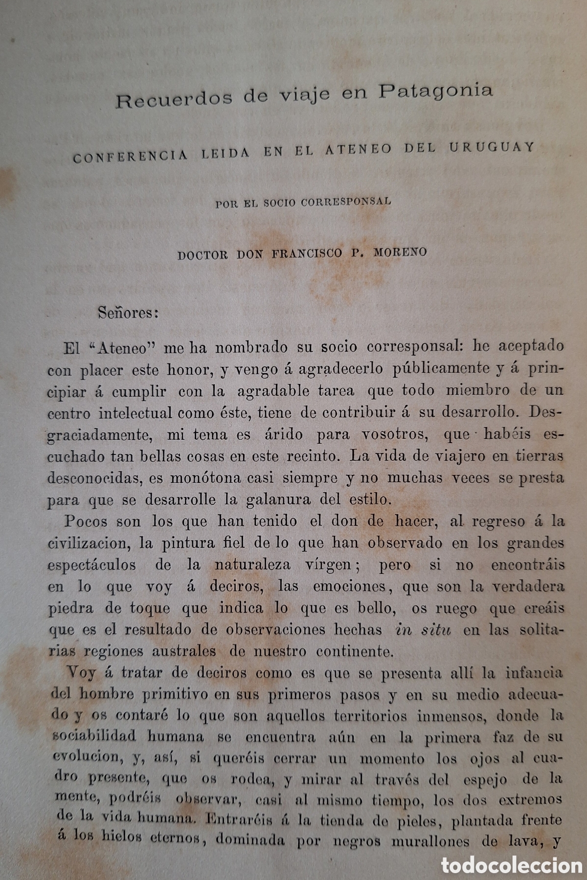 Libros antiguos: RECUERDOS DE VIAJE EN PATAGONIA 1er EDICION 1882 CONFERENCIA FRANCISCO P MORENO