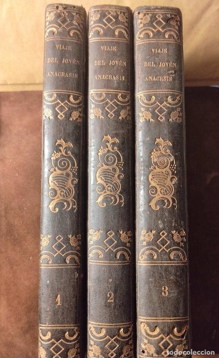 Libros antiguos: Viaje del joven Anacrasis &ndash; 3 tomos &ndash; Edici&oacute;n 1852 &ndash; Encuadernaci&oacute;n tapa dura