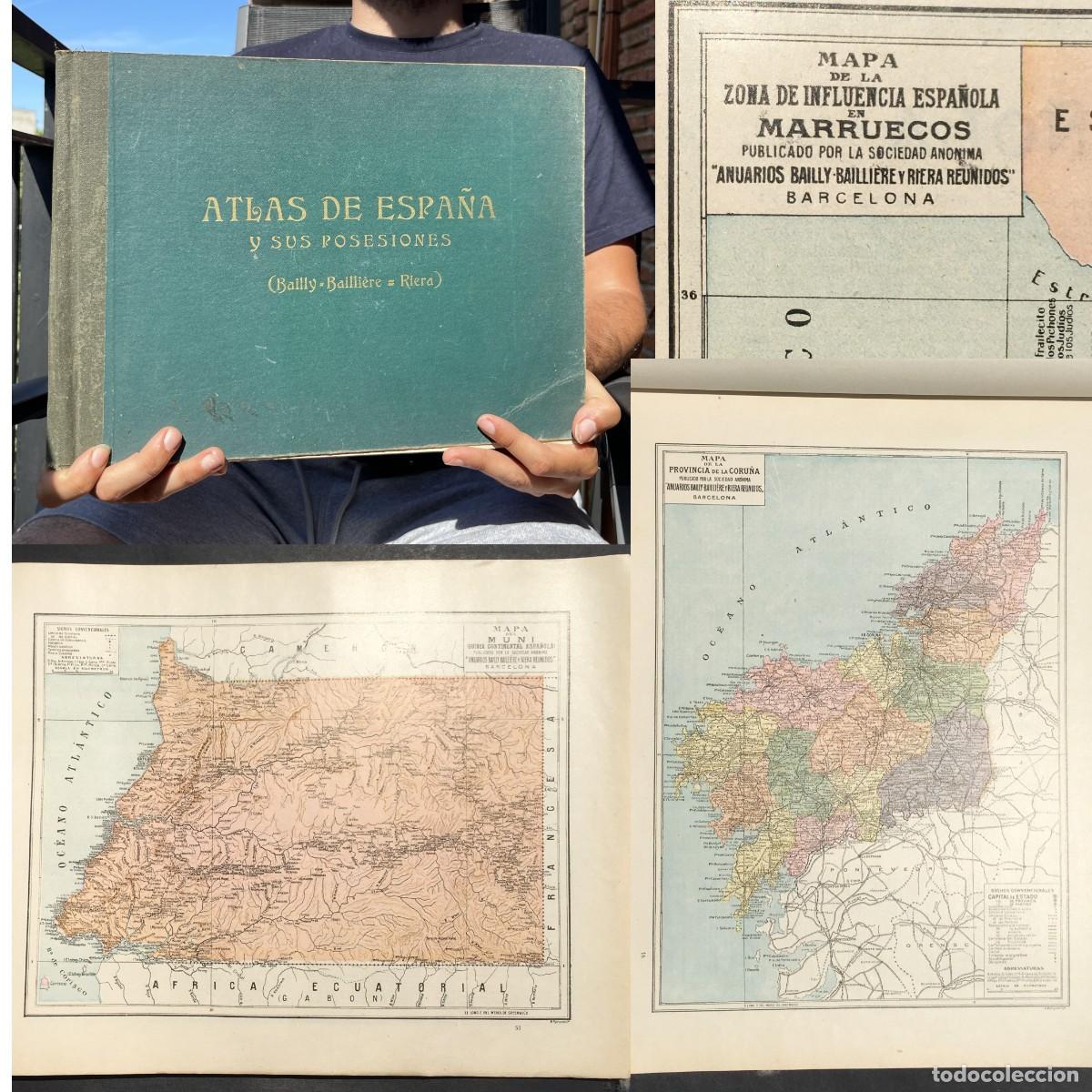 Libros antiguos: A&ntilde;o 1929 - ATLAS DE ESPA&Ntilde;A Y SUS POSESIONES - 54 mapas a color - BAILLY-BAILLI&Egrave;RE