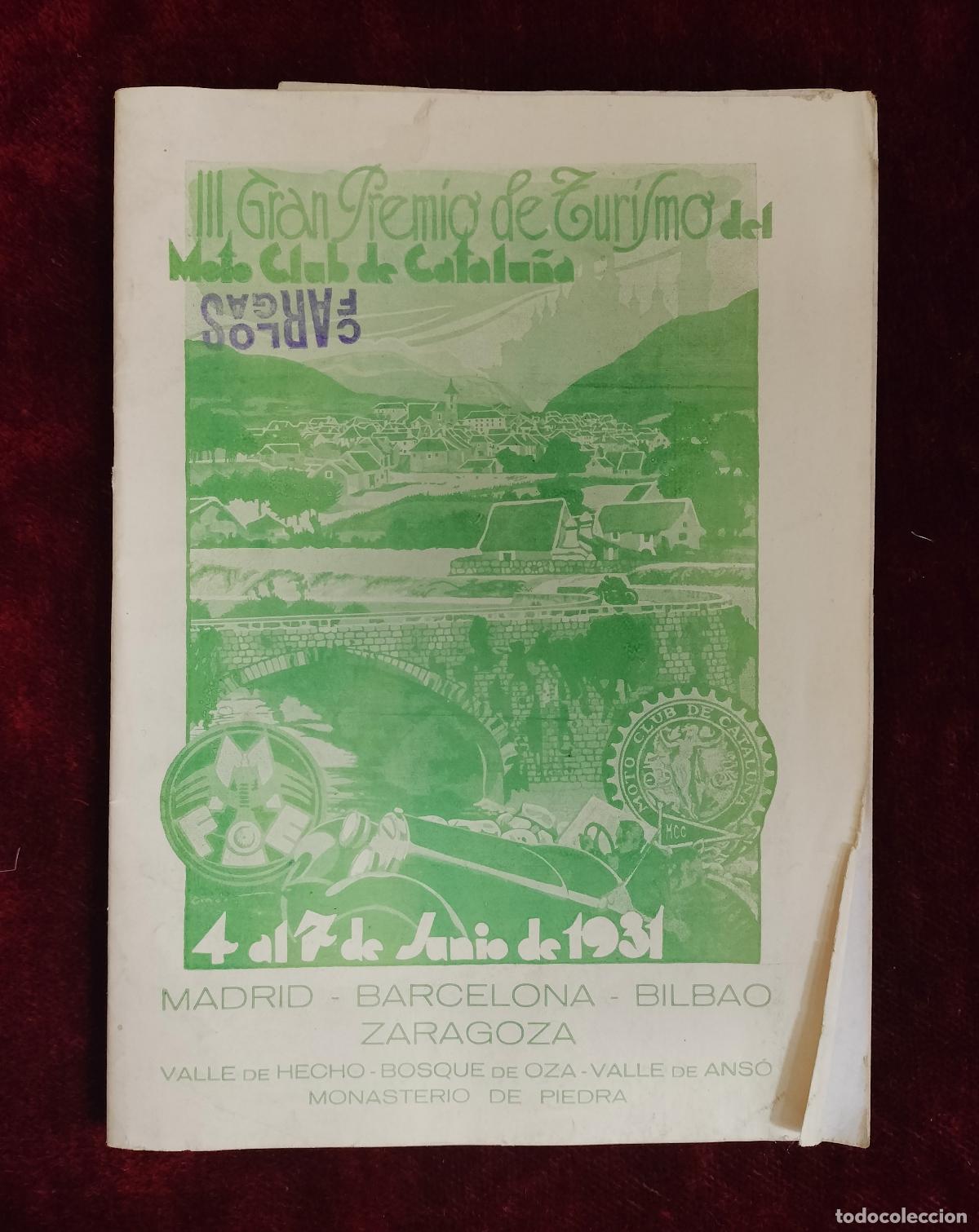 Libros antiguos: GRAN PREMIO DE TURISMO. RALLYE A ZARAGOZA. ITINERARIO Y QUILOMETRAJE. MOTO CLUB DE CATALU&Ntilde;A, 1931.